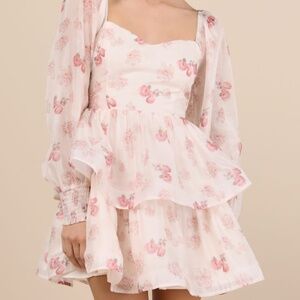 Lulus Exemplary Darling Blush Pink Floral Organza Tiered Mini Dress - Size S